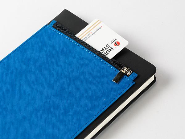Carnet à couverture rigide A5, reliure au fil, pochette zippée